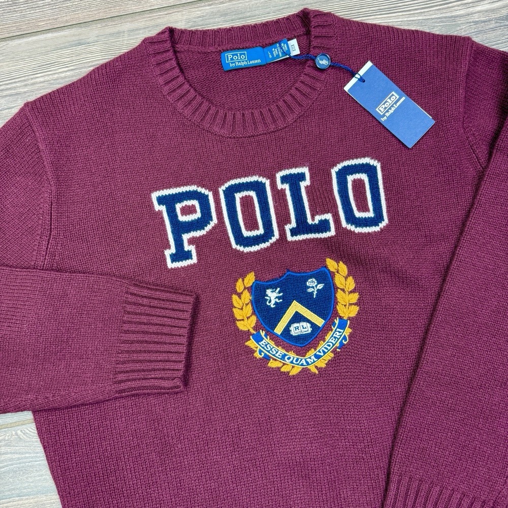 Polo Ralph Lauren Women's Burgundy Crest Logo Knit Wool Sweater Size Large NEW - Picture 3 of 11